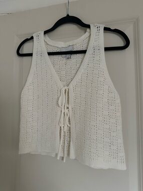 Pink Rose Cream Crochet Lace-Up Tank